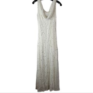 Prelude Vintage Beaded Silk-feel Cowl Neck Maxi Dress Ivory Cream S-4 Art Deco